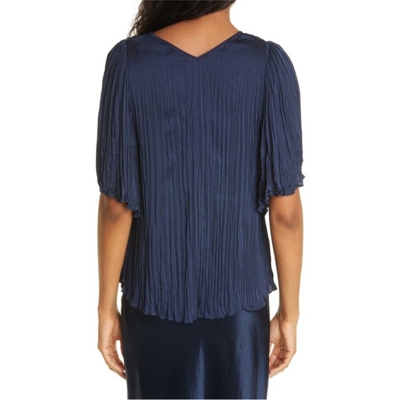 VINCE fluttered sleeve crushed satin Blue Blouse - Picture 4 of 8